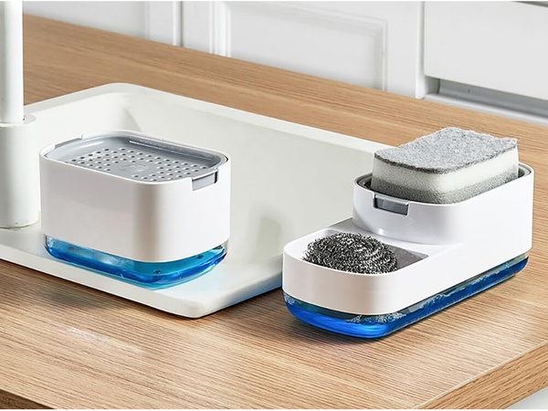 Dishwashing liquid dispenser for kitchen sink, sponge dispenser