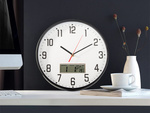 Nástěnné hodiny velké tiché 30cm kulatý ukazatel datum teplota dřevo