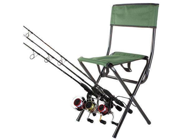 Fishing chair backrest with rod holder