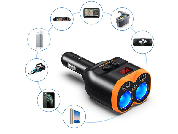 Rozdeľovač zásuviek 12-24v 2xusb-a 1xusb-c qc 3.0 80w nabíjačka