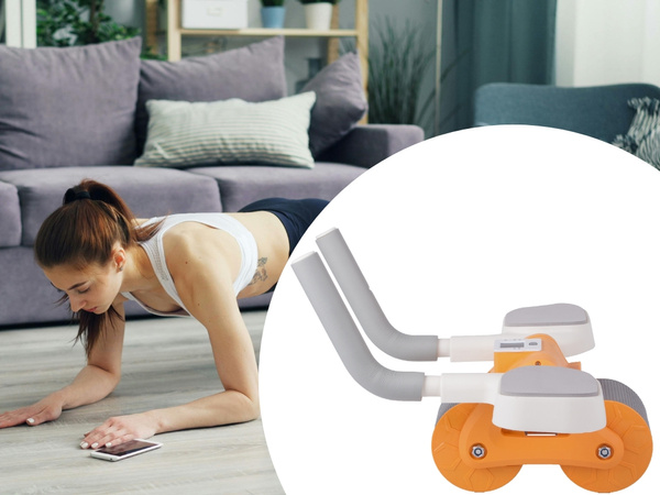 Dvojité cvičební kolečko ab roller s počítačem pro rozvoj břišních svalů