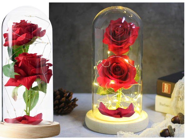 Rosa eterna en cristal rojo led regalo luminoso para una ocasión para mujer