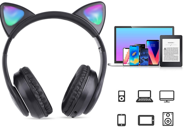 Brezžične slušalke bluetooth radio fm mp3 mačja ušesa vodila osvetlitev