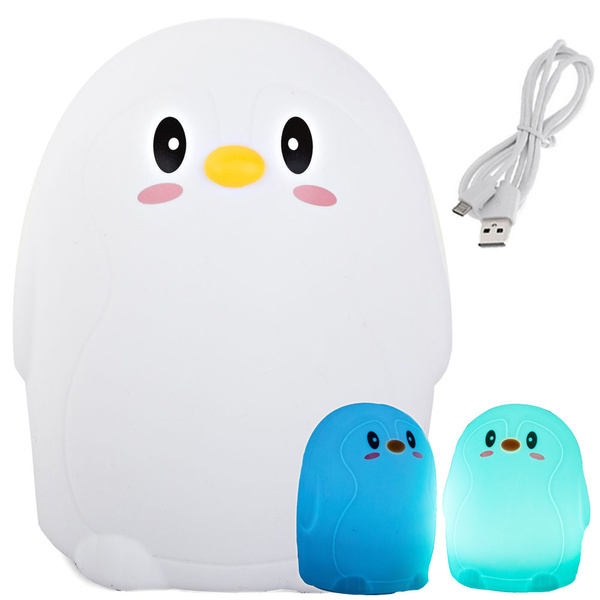 Vaikų naktinė šviesa lėmė pingvinas rgb liesti usb