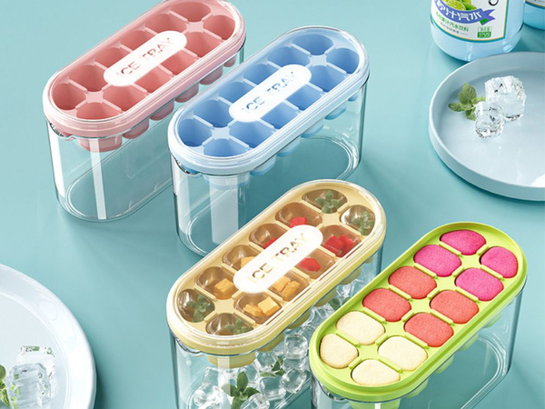 Tava pentru cuburi de gheață cu recipient și capac matriță din silicon pentru cuburi de gheață
