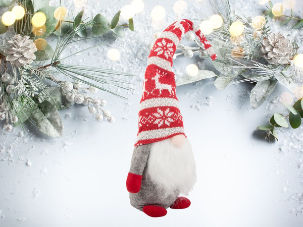 Christmas ghost серый гном с елочной бородой 48 см мягкий