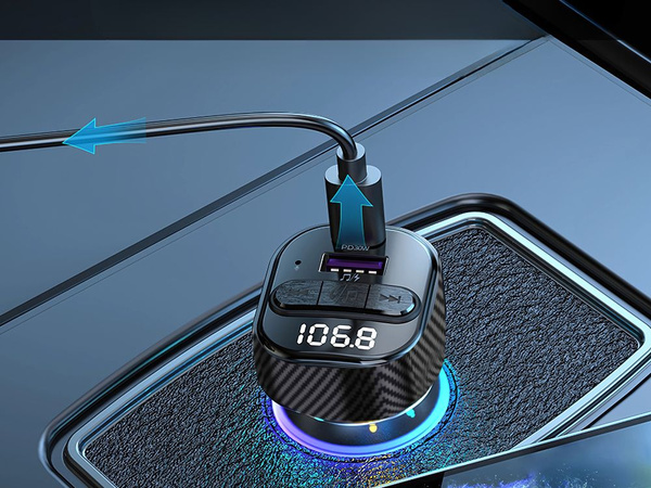 Car transmitter fm mp3/wma usb a+usb c 30w bluetooth 5.3 led qc 3.0