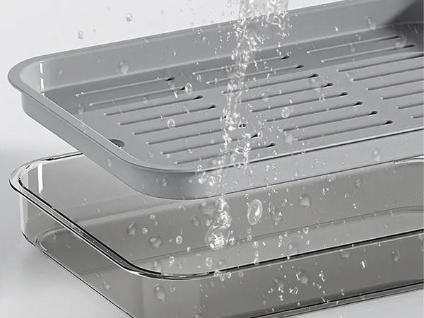 Két rétegű konyhai tálca szárító állvány edényekhez, zöldségekhez, gyümölcsökhöz, műanyaghoz