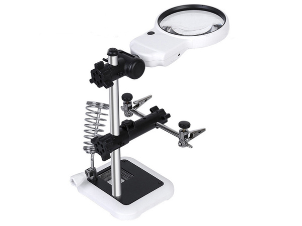 Third hand soldering kit magnifying glass holder led