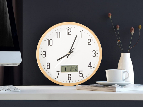 Wall clock large silent 30cm round pointer date temperature seconds