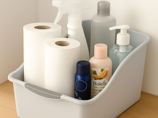 Plastic kitchen organiser container for chemical cabinet kitchen bathroom