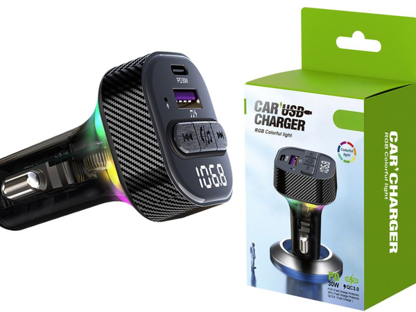 Car transmitter fm mp3/wma usb a+usb c 30w bluetooth 5.3 led qc 3.0