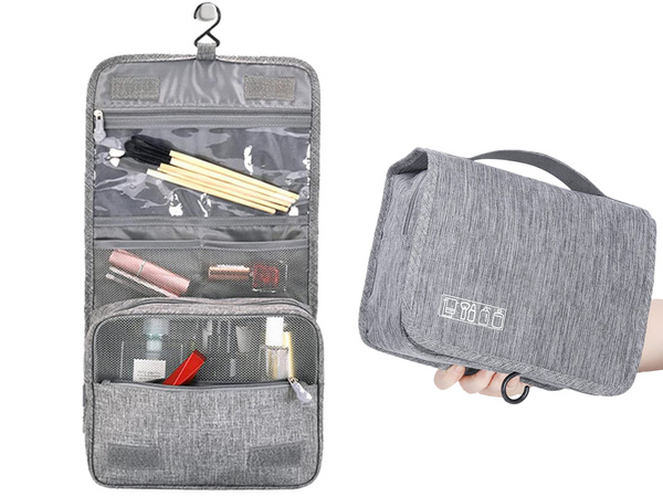 Neceser de viaje colgante con organizador para el baño, cierre con cremallera y asa.