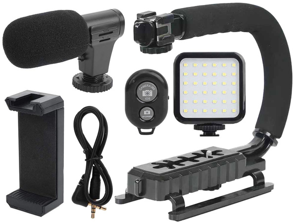 Vlogging kit grabación vídeo trípode micrófono soporte teléfono