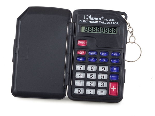 Pocket calculator 8 digit key ring folding case