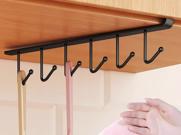 Kitchen hanging rack black metal 6 hooks for utensils hooks