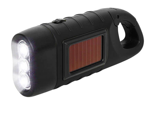 DYNAMO SOLAR TORCH 3 LED KINETIC HAND CRANK CLIP