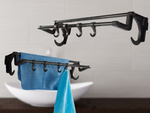 Bathroom hanger black for towels and accessories 40cm without drilling 4 hooks