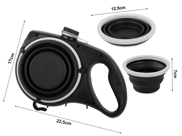 Dog-cat leash with water bowl bag drinker