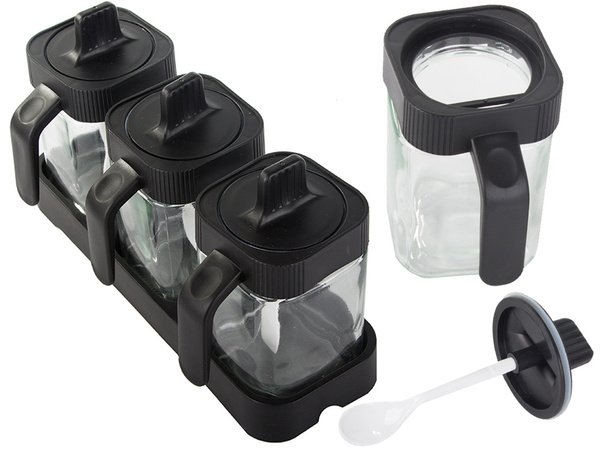 Glass spice containers with food spoon set of 3 pieces