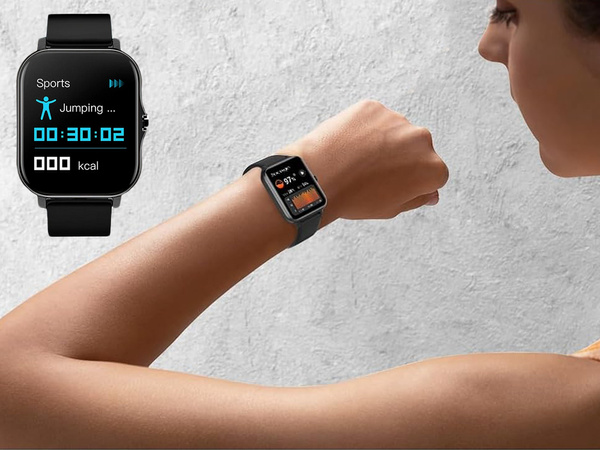 Smartwatch Damenuhr Herrenuhr mit Gummiarmband, Bluetooth, Anruffunktion, schwarz