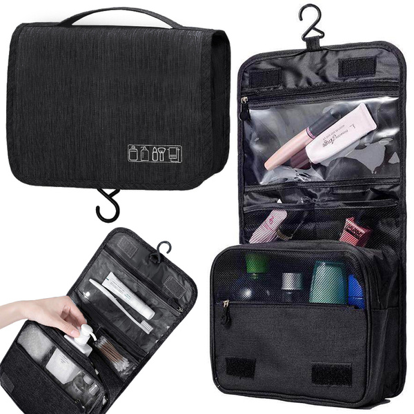 Neceser de viaje colgante con organizador para el baño, cierre con cremallera y asa.