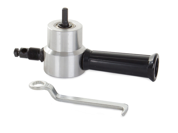Sheet metal cutting attachment scissors on drill