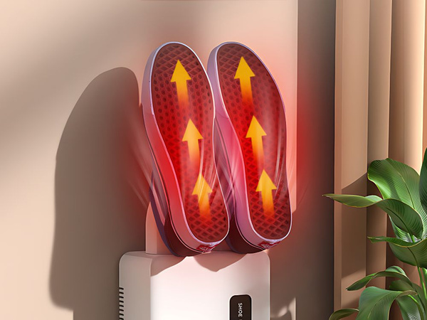 Wall-mounted shoe dryer with adhesive strips for intensive quick drying