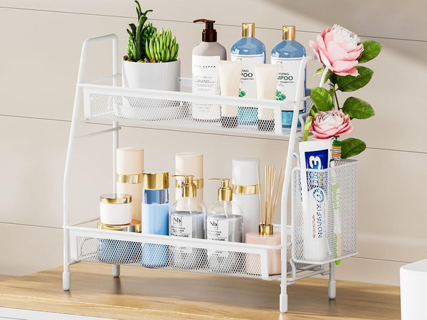 Kitchen shelf loft kitchen organiser two-storey stand with basket