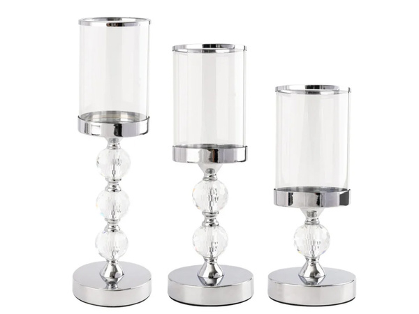 Kerzenhalter glamour metall kristallglas set chrom 3 stück