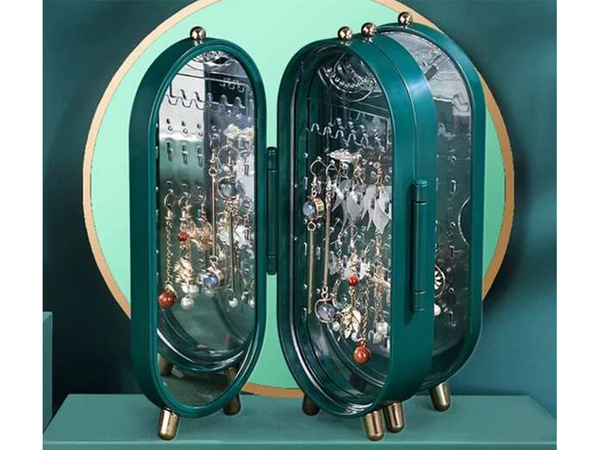 Organizator de bijuterii pliabil casetă de afișare oglindă stand verde