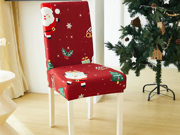 Božični prevlek za stol, dekorativen, univerzalni, Božiček, z elastičnim trakom