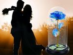 Everlasting rose in glass gift led luminous blue glass for women's day