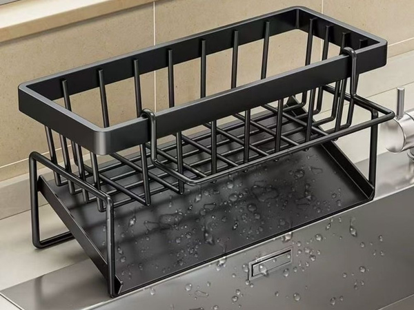 Coș de spălat bucăți organizator de bureți utensile de bucătărie lichide tavă de scurgere din metal