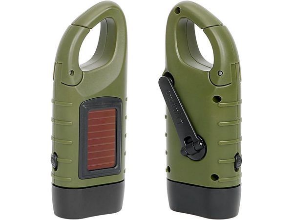 DYNAMO SOLAR 3 LED KINETIC HAND-CRANK FLASHLIGHT WITH CLIP