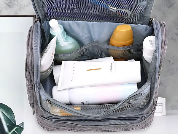Travel cosmetic bag ogranizer with hook large unisex waterproof grey
