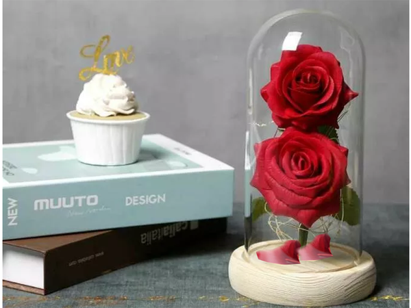 Rose éternelle en verre rouge cadeau lumineux pour une occasion pour femmes