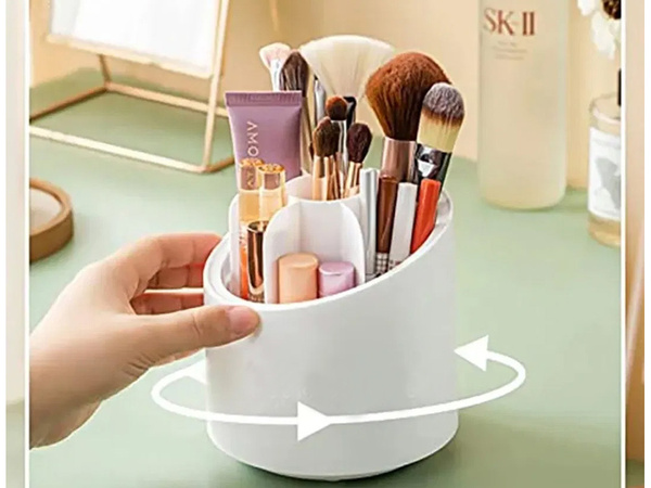 Cosmetics organiser swivel make-up brush holder with lid