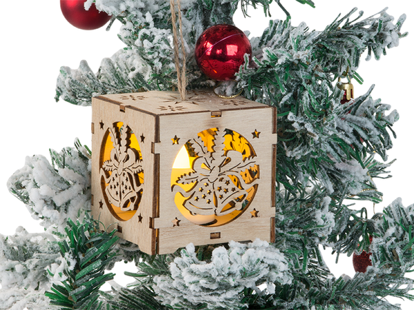 Wooden hanging lantern christmas tree lighting christmas ornament bells