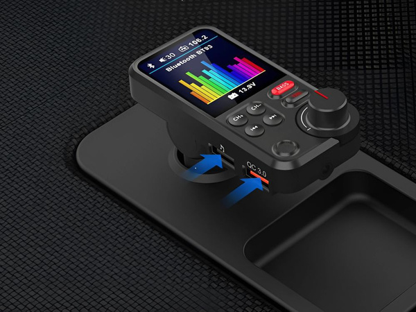 Oddajnik bluetooth 5.0 fm zvočnik usb qc tf bass lcd 12-24v