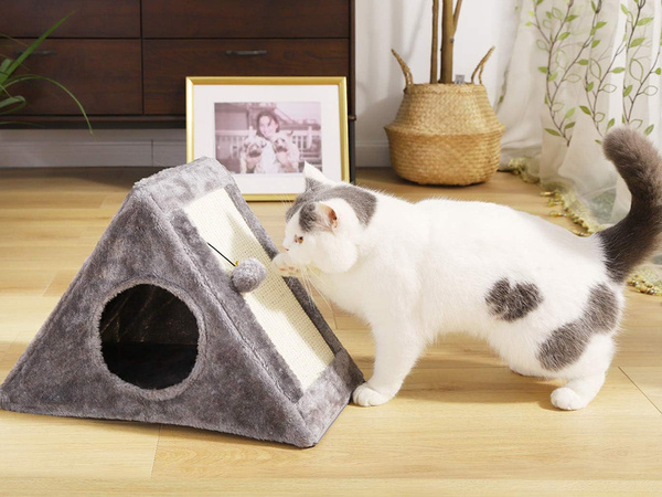 Poste rascador triángulo caseta para gatos cama para gatos juguete pelota