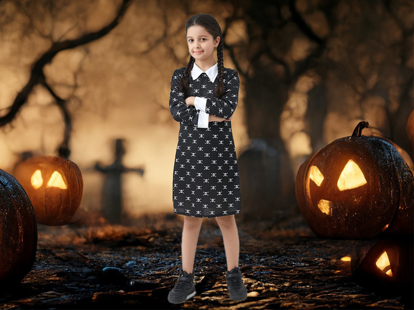 Dress wednesday addams costume kids halloween disguise 145