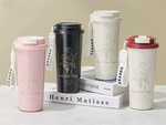 Tasse thermique 530 ml avec paille et poignée en acier, thermos pour boissons chaudes et froides