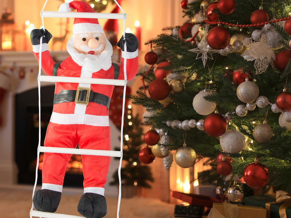Papá noel en escalera decoración navideña balcón terraza decoración 95 cm chimenea