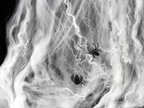 Tela de araña blanca artificial con 4 arañas decoración de halloween extensible