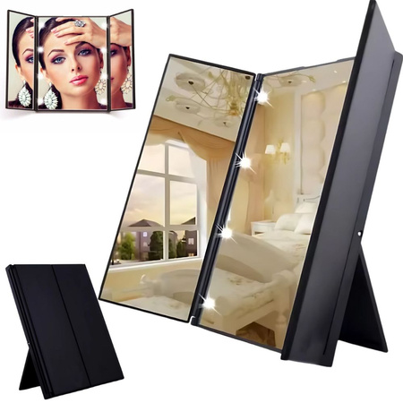 Espejo plegable con soporte cosmético para maquillaje con iluminación led