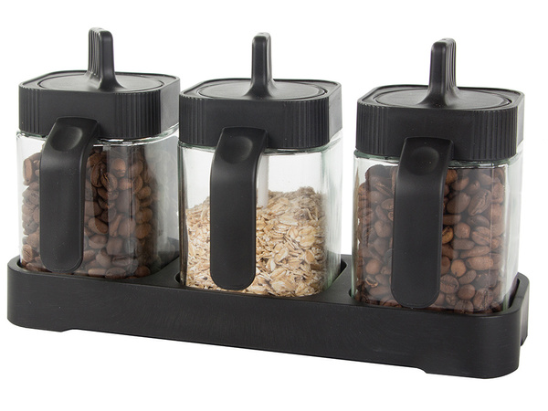 Glass spice containers with food spoon set of 3 pieces