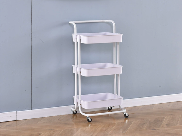 Vonios lentynė virtuvės spintelė mobilus stelažas su ratukais 3 lygiai balta