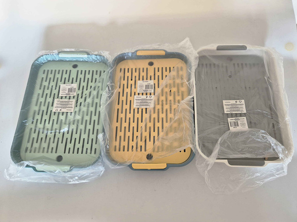 Kahekihiline köögitass koos äravooluga köögiviljade ja puuviljade jaoks, plastist