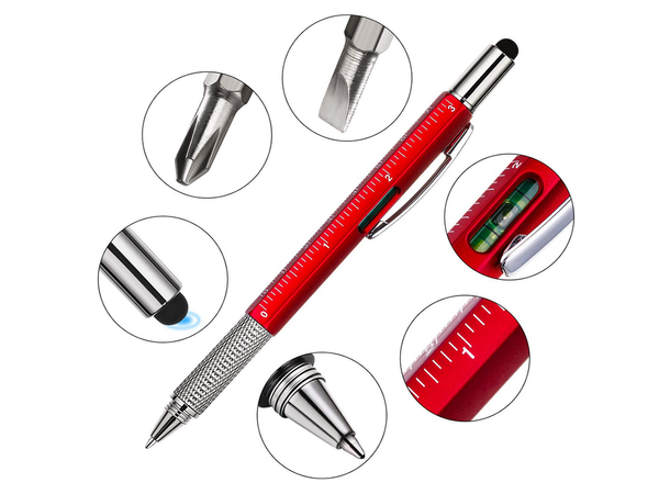 Stilou multifuncțional șurubelniță multitool 6in1 nivel spirit clip